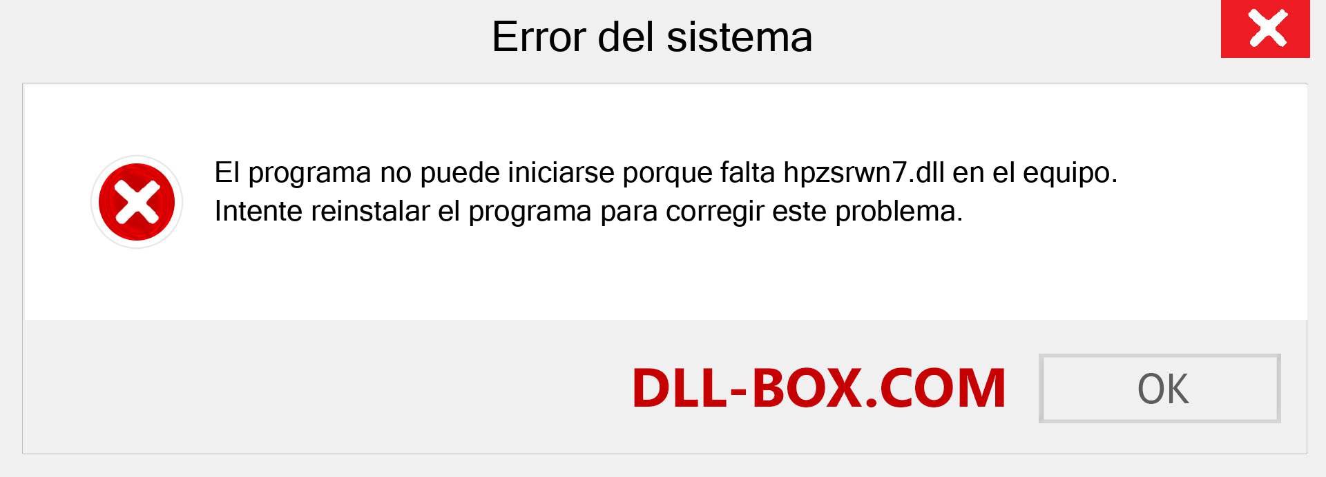 ¿Falta el archivo hpzsrwn7.dll ?. Descargar para Windows 7, 8, 10 - Corregir hpzsrwn7 dll Missing Error en Windows, fotos, imágenes