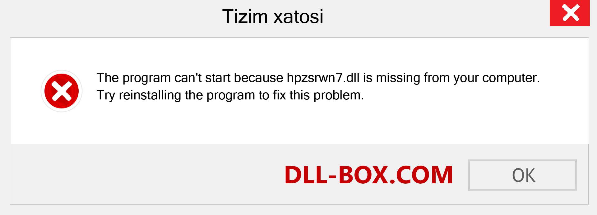 hpzsrwn7.dll fayli yo'qolganmi?. Windows 7, 8, 10 uchun yuklab olish - Windowsda hpzsrwn7 dll etishmayotgan xatoni tuzating, rasmlar, rasmlar